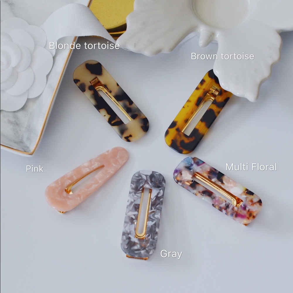 2 Pieces - Retro Tortoise Resin Hair Barrettes Set - Picture 3 of 8